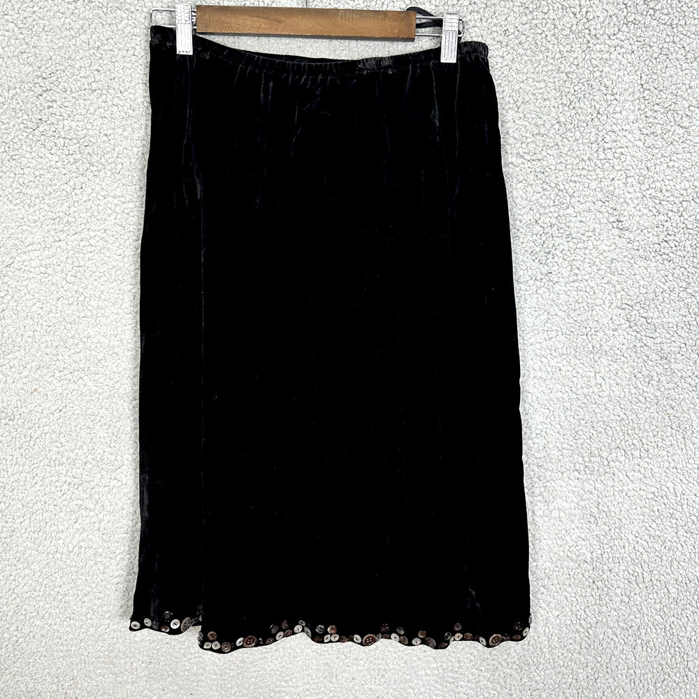 J. jill Pencil Skirt Womens Medium‎ Black Velvet Beaded Trim Stretch Waist Boho